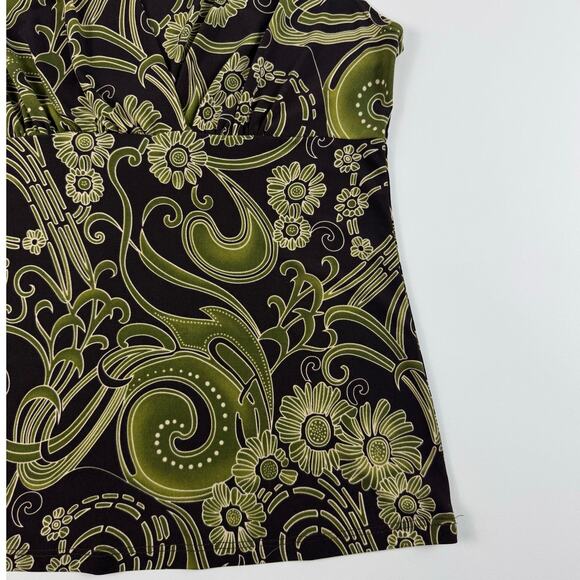 Vintage Y2K Green and Brown Floral Funky Fitted Sleeveless Women's Top - Picture 3 of 6